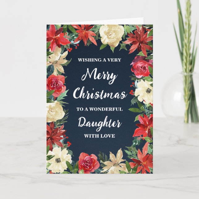 Rustic Floral Daughter Merry Christmas Card (Front)