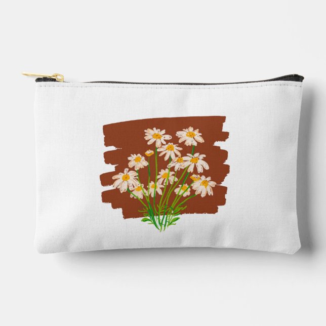 Rustic floral design on brown background accessory pouch (Front)