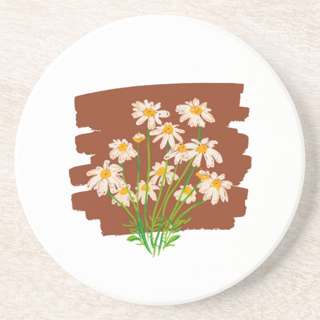 Rustic floral design on brown background coaster (Front)
