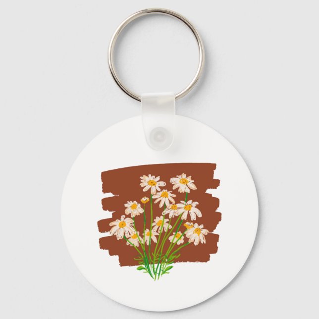 Rustic floral design on brown background keychain (Front)