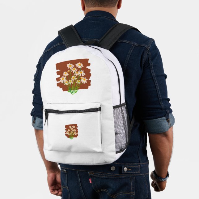 Rustic floral design on brown background printed backpack (Insitu (Model))