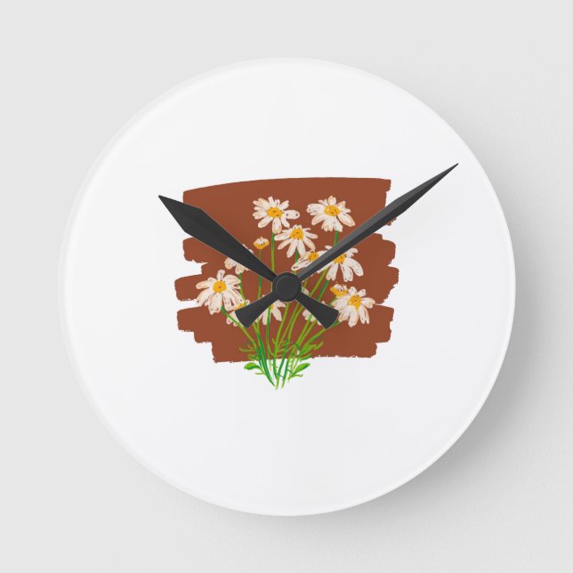 Rustic floral design on brown background round clock (Front)
