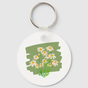 Rustic Floral Design on Green Background Keychain