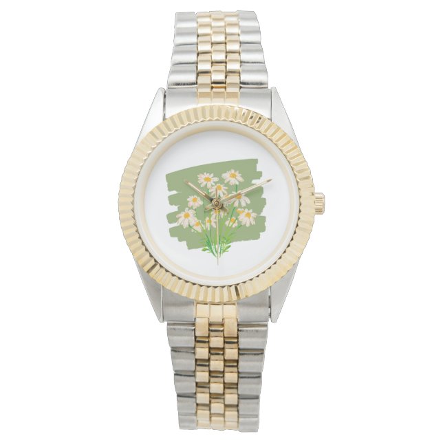Rustic Floral Design on Green Background Watch (Front)
