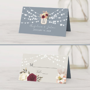 Rustic Floral Dusty Blue Wedding Place Card
