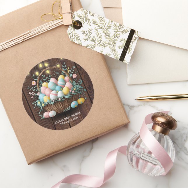 Rustic Floral Easter Eggs Baby Shower Classic Round Sticker (Gifting)