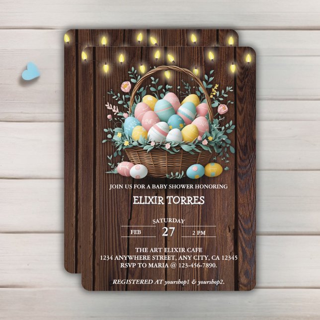 Rustic Floral Easter Eggs Baby Shower Invitation (Creator Uploaded)