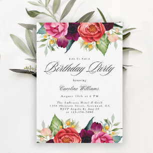 Rustic Floral Elegant Adult Birthday for Her Invitation