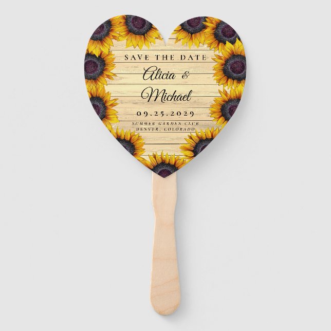 Rustic floral elegant barn wood wedding save date hand fan (Front)