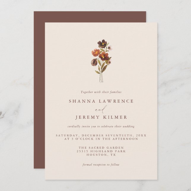 Rustic Floral Elegant Minimal Wedding | Invitation (Front/Back)