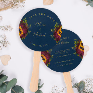 Rustic floral elegant script wedding save date han hand fan