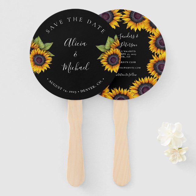 Rustic floral elegant script wedding save date hand fan (Front and Back)