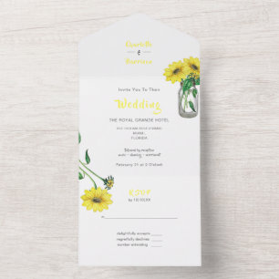Rustic Floral Elegant Sunflower Wedding All In One All In One Invitation