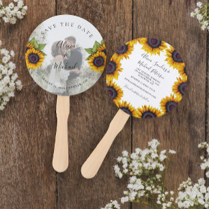 Rustic floral elegant wedding photo save date hand fan
