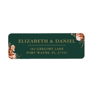 Rustic Floral Emerald Gold Wedding Return Address