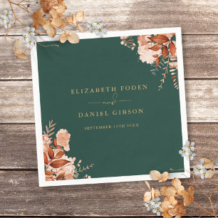 Rustic Floral Emerald Green And Gold Wedding Napkin
