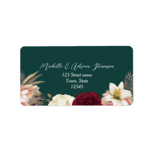Rustic Floral Emerald Green Wedding Return Address Label