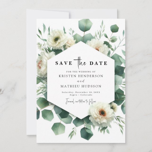 Rustic Floral Eucalyptus Digital Wedding Save The Date (Front)