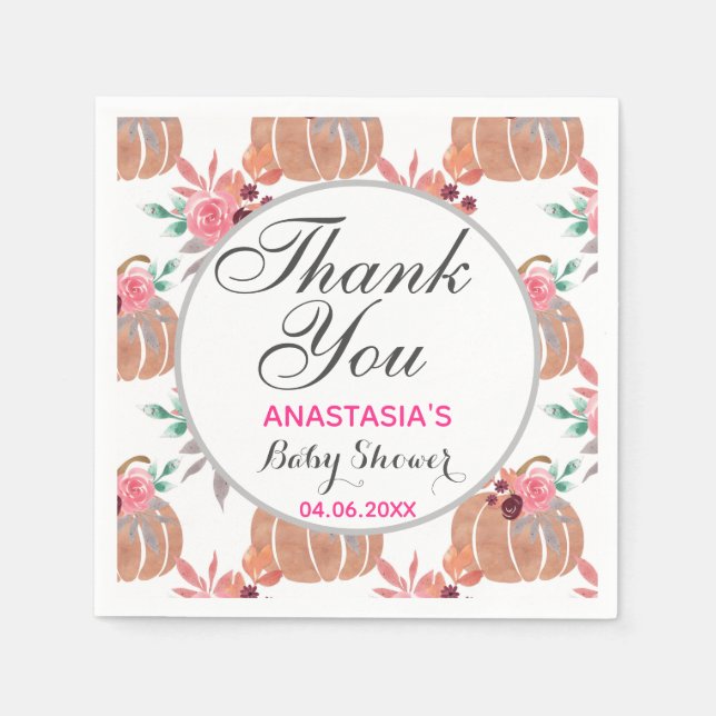 Rustic Floral Fall Autumn Thank You Baby Shower Napkin (Front)