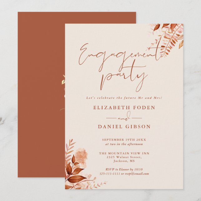 Rustic Floral Fall Engagement Party Invitation (Front/Back)
