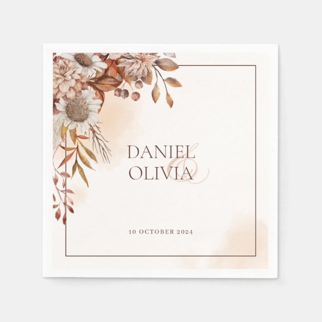 Rustic Floral Fall Wedding  Napkin (Front)