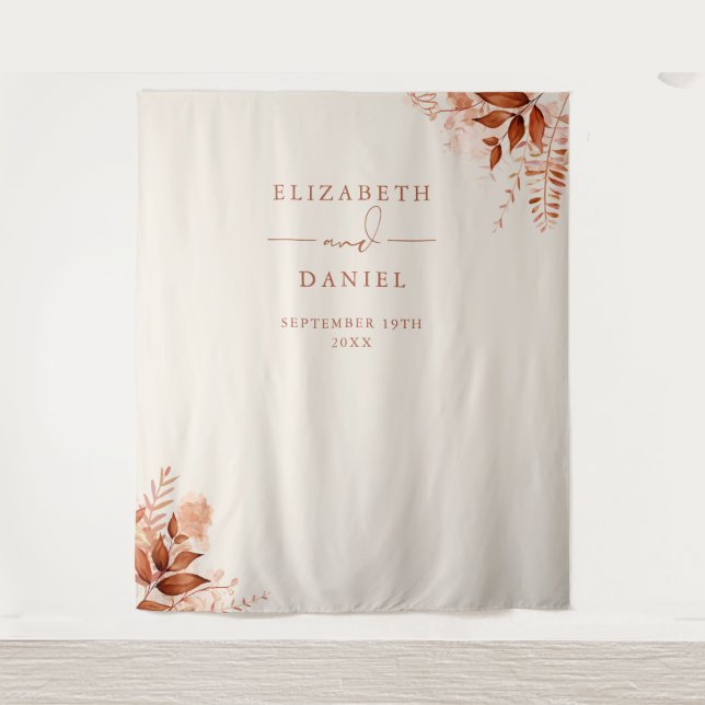 Rustic Floral Fall Wedding Photo Booth Backdrop Tapestry (Front)