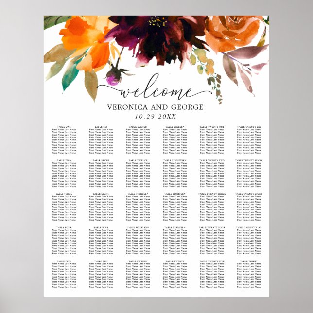 Rustic Floral Fall Wedding Seating Chart (Front)