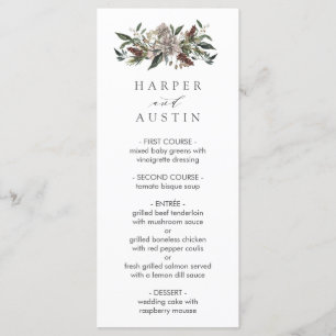 Rustic Floral Fall Winter Wedding Menu