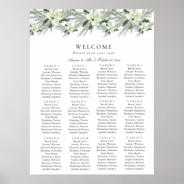 Rustic Floral Fall Winter Wedding Seating Chart (Front)