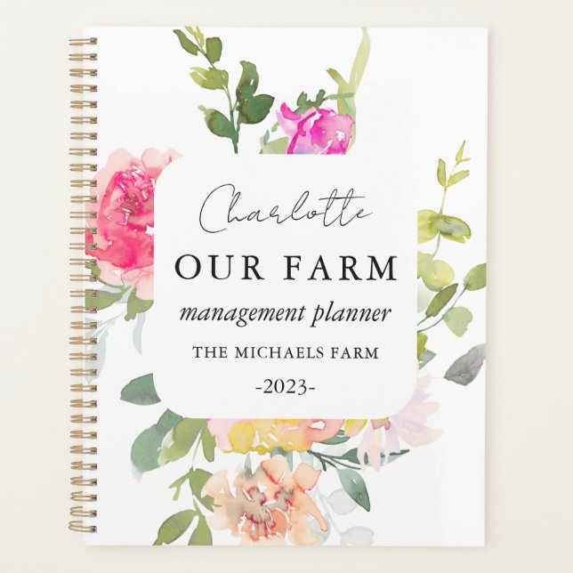 Rustic Floral Farm Management White Planner (Front)