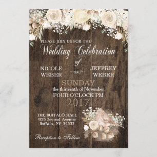 Rustic Floral Flower Country Wood Wedding Invitation