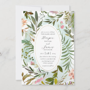 Rustic Floral Forest Greenery Wedding Invitation