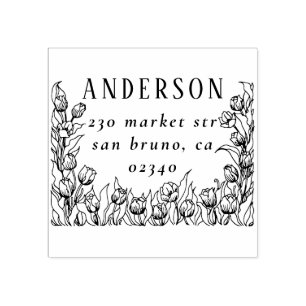 Rustic Floral Frame Family Name & Return Address Rubber Stamp