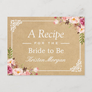 Rustic Floral Frame Kraft Bridal Shower Recipe Postcard