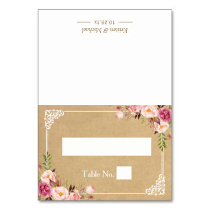 Rustic Floral Frame Kraft Wedding Seating Place Table Number