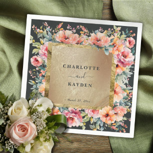 Rustic Floral Frame Sage Green Wedding Napkin