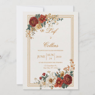 Rustic Floral Frame Wedding  Invitation
