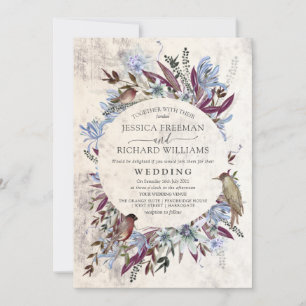 Rustic floral frame with birds invitation