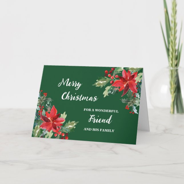 Rustic Floral Friend & Family Merry Christmas Card (Front)