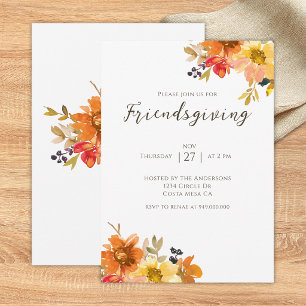 Rustic Floral Friendsgiving Dinner Invitation