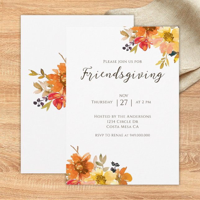 Rustic Floral Friendsgiving Dinner  Invitation (Creator Uploaded)