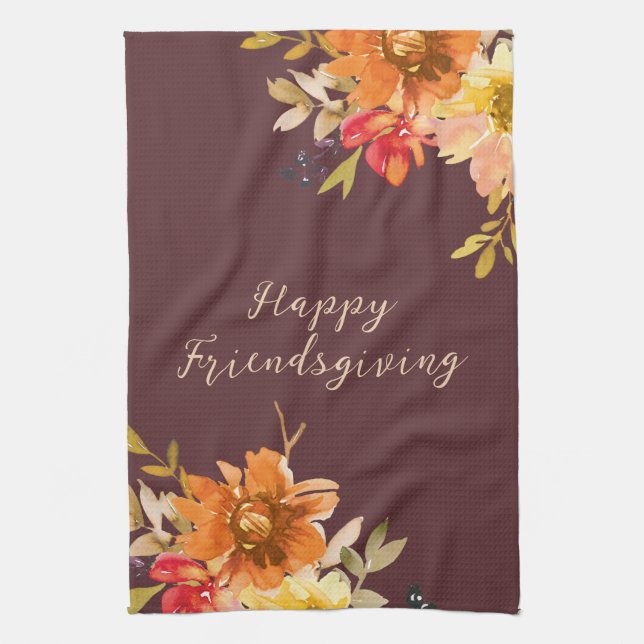 Rustic Floral Friendsgiving  Kitchen Towel (Vertical)