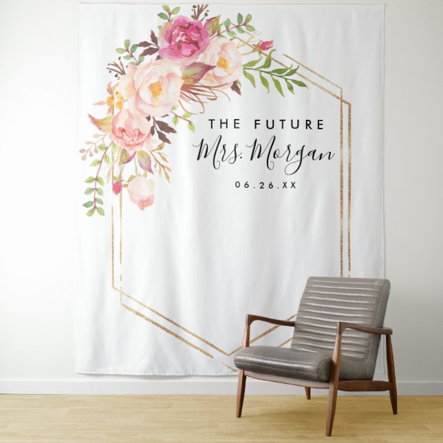 Rustic Floral Future Mrs Bridal Shower Backdrop Tapestry (In Situ)