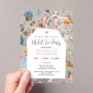 Rustic Floral Garden Pink Tea Party Bridal Shower Acrylic Invitations