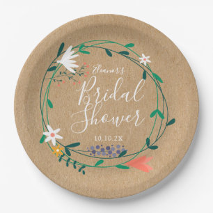 Rustic Floral Garland Bridal Shower Paper Plate