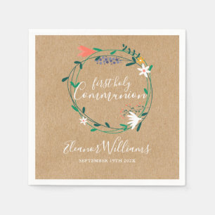 Rustic Floral Garland First Holy Communion Napkin