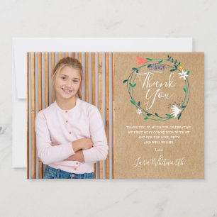 Rustic Floral Garland First Holy Communion Thank You Card