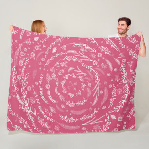 Rustic Floral Garland Folk Art Pattern Fleece Blanket