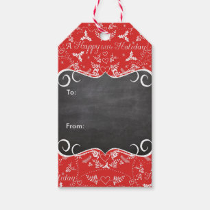 Rustic Floral Garland Folk Art Reindeer Pattern Gift Tags