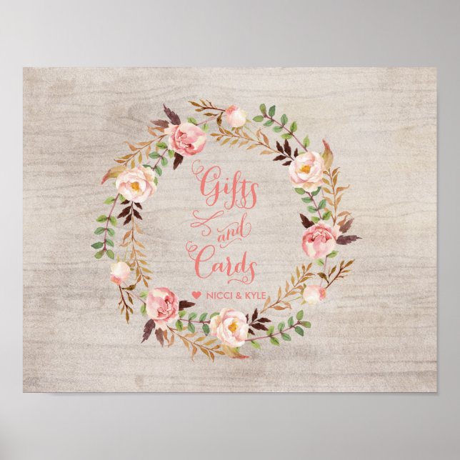 Rustic Floral Gifts and Cards Wedding Sign (Front)